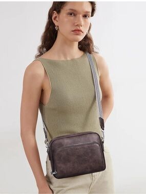 Brown Women's Crossbody Bag with Patterned Strap